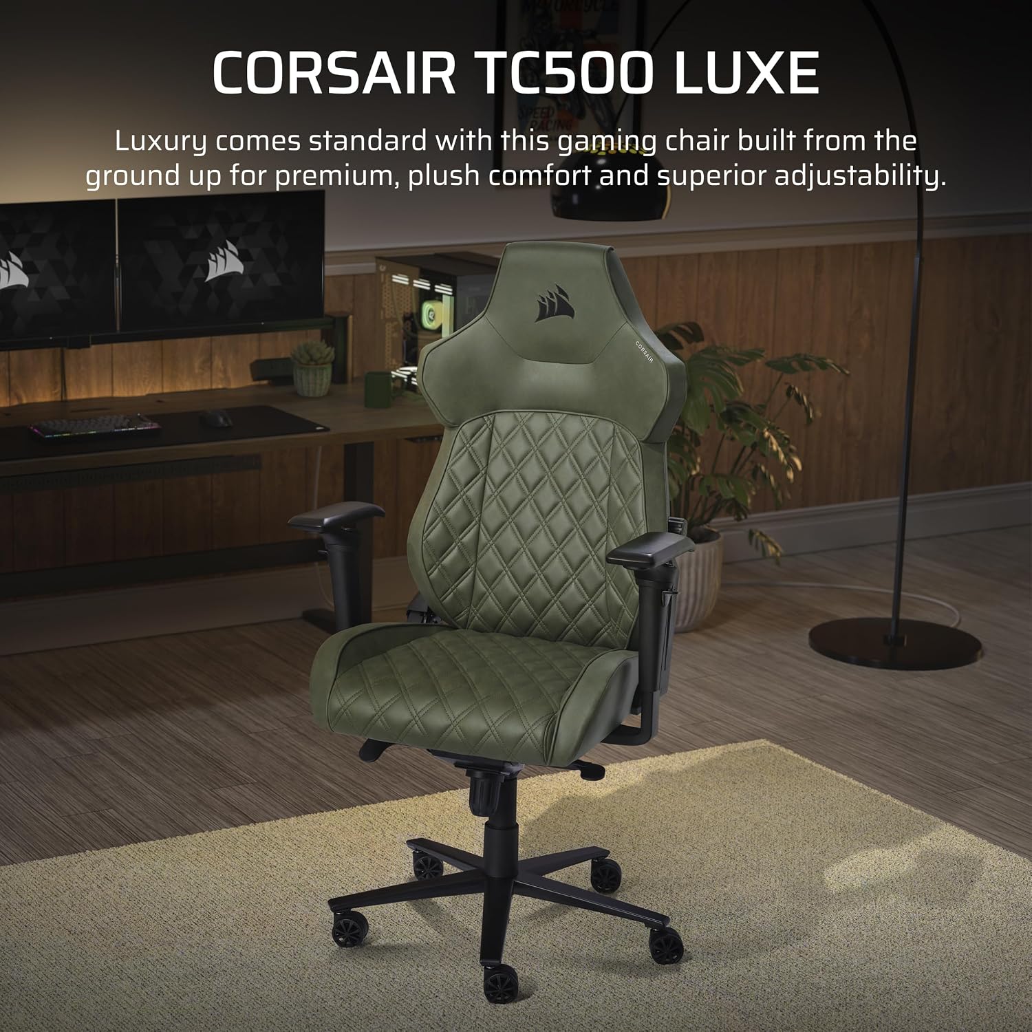 Corsair TC500 Luxe Gaming Chair – Premium Breathable Fabric – Wide Seat – Five-Way Adjustable Armrests – Adjustable Built-in Lumbar Support – 90-135 Degree Recline – Sherwood