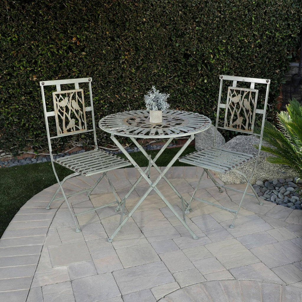 Alpine Corporation Indoor/Outdoor Bird Design 3-Piece Bistro Set Folding Table and Chairs Patio Seating