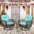 EROMMY 3 Pieces Outdoor Swivel Rocker Patio Chairs, 360 Degree Rocking Patio Conversation Set with Thickened Cushions and Glass Coffee Table for Backyard, Blue