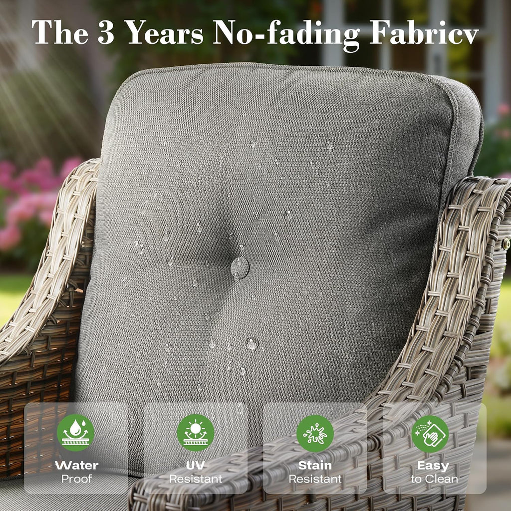 ovios 4 Piece Outdoor Patio Furniture with 3 Seat Sofa,Rattan Wicker Coversation Set with High Back,Sectional Single Sofa with Ottoman for Outside Porch Balcony Backyard Pool, Dark Grey