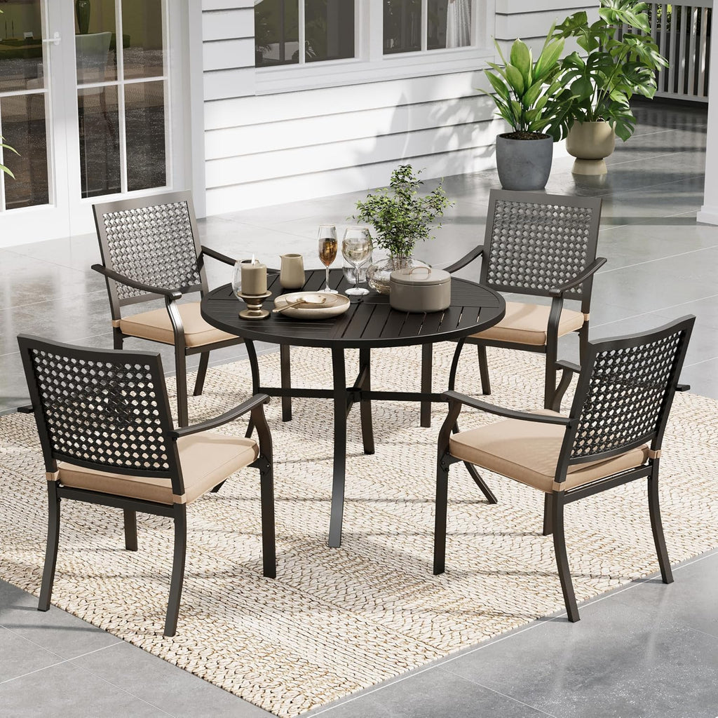 Sophia & William Round Patio Table and Chairs Set, Outdoor Dining Set for 4, 5 Piece Metal Patio Furniture, 42' Black Table(Beehive)