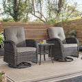 HUMMUH Outdoor Swivel Chairs,3 Pieces Patio Furniture Set with 360 Degree Wicker Swivel Rocking Chairs and Side Table for Garden,Porch,Backyard (Brown/Grey)