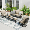 Sophia & William Patio Furniture Sets for 5 Outdoor Metal Conversation Sets 5 Pcs with 2 x Cushioned Swivel Sofa Chairs, 2 x Ottomans as Coffee Table, 1 x 3-Seat Sofa, Lawn Backyard Poolside Beige