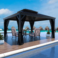 Yardenaler 10x14 FT Hardtop Gazebo Canopy with Double Galvanized Steel Roof, Aluminum Frame Gazebos, Permanent Outdoor Pavilion with Mesh Netting for Patio, Backyard, Garden, Black
