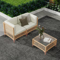 LYNSLIM Outdoor Patio Furniture Set, Wicker Outdoor Sectional Set, Boho Patio Conversation Sectional Sofa with Large Tempered Glass Coffee Table and Waterproof Cushion (3-Piece Patio Furniture)