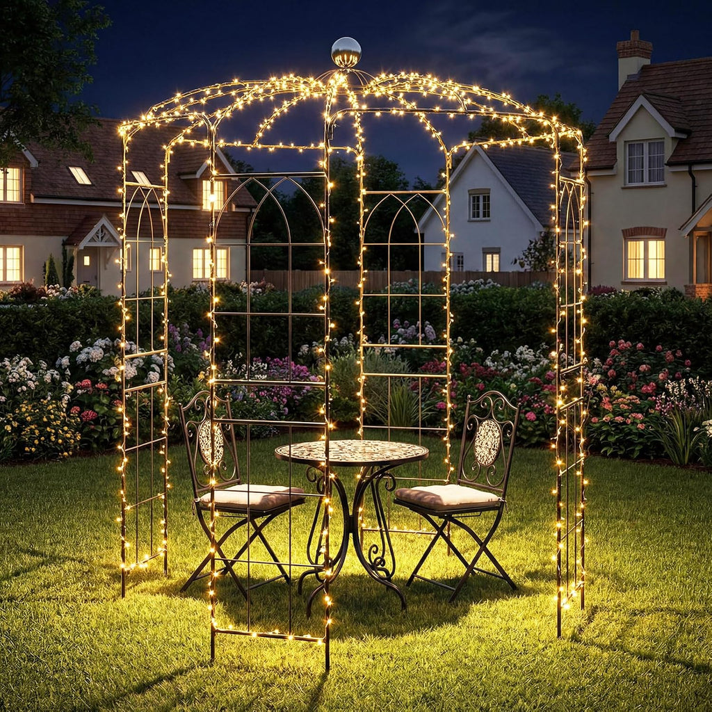 LDAILY Birdcage Shape Garden Arch, 9.3 x 6.5FT Arbor for Clematis, Rose, Heavy Duty Pergola Pavilion, Outdoor Metal Frame Arch Trellis for Ceremony, Party, Wedding Decoration
