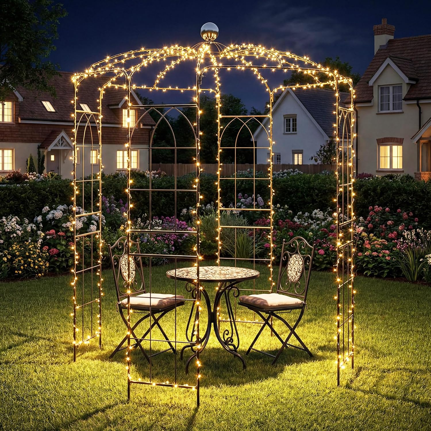 LDAILY Birdcage Shape Garden Arch, 9.3 x 6.5FT Arbor for Clematis, Rose, Heavy Duty Pergola Pavilion, Outdoor Metal Frame Arch Trellis for Ceremony, Party, Wedding Decoration