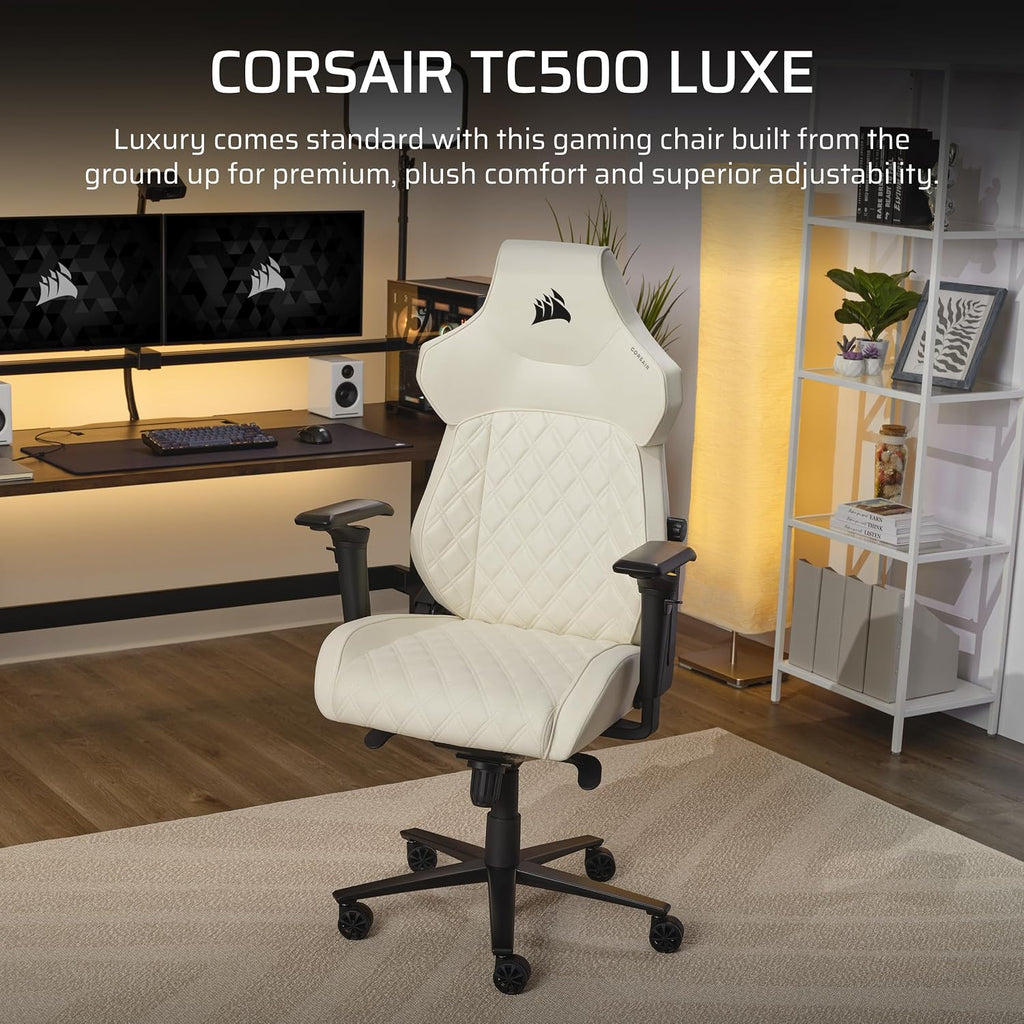 Corsair TC500 Luxe Gaming Chair – Premium Breathable Fabric – Wide Seat – Five-Way Adjustable Armrests – Adjustable Built-in Lumbar Support – 90-135 Degree Recline – Frost