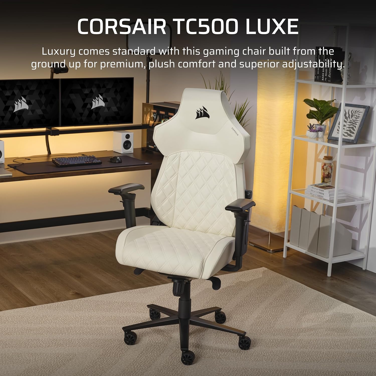 Corsair TC500 Luxe Gaming Chair – Premium Breathable Fabric – Wide Seat – Five-Way Adjustable Armrests – Adjustable Built-in Lumbar Support – 90-135 Degree Recline – Frost