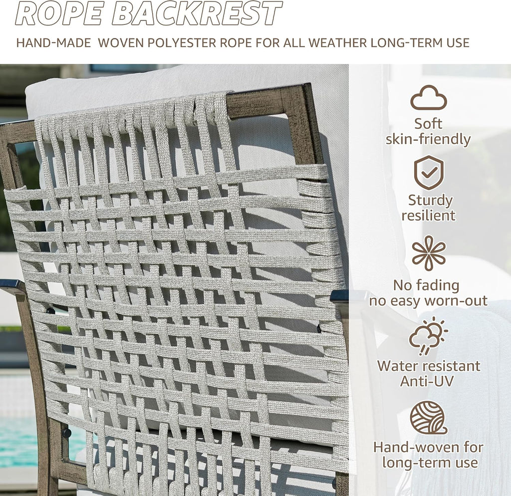 NATURAL EXPRESSIONS Patio Furniture Set,4 Piece Outdoor Conversation Metal Swivel Rocking Chairs Set with Hand-Woven Rope High Back,Sturdy Hand Brushed Wood Grain Finish Frame,6' Cushions for Yard