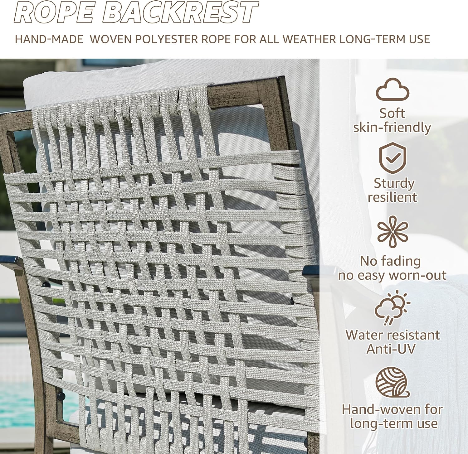NATURAL EXPRESSIONS Patio Furniture Set,4 Piece Outdoor Conversation Metal Swivel Rocking Chairs Set with Hand-Woven Rope High Back,Sturdy Hand Brushed Wood Grain Finish Frame,6' Cushions for Yard
