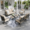 Sophia & William Patio Furniture Sets for 7 Outdoor Conversation Set 7 Pcs with 2 x Swivel Chairs, 2 x Armrest Sofa Chairs, 1 x 3-Seat Sofa, 2 x Ottomans for Coffee Garden Backyard Poolside Beige