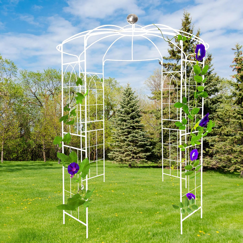 Metal Garden Trellis Arbor Arch Gazebo Birdcage Shape, Off White Pergola Pavilion fpr Climbing Plants Rack French Style Wedding Decoration Lawn