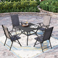 Sophia & William 5 Piece Outdoor Patio Dining Set, Outdoor Dining Table Set with 4 Foldable Textilene High Back Sling Chairs and Square Metal Table with 1.57' Umbrella Hole, Grey