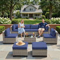 9-Piece Patio Furniture Set, Outdoor Sectional with Ottomans, Modular Patio Sofa, Dual-Strand Wicker Rattan, Rust-Resistant Frame, Backyard Furniture for Garden, Deck, Navy Blue