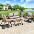 YITAHOME 4-Piece Patio Furniture Wicker Outdoor Bistro Set, All-Weather Rattan Conversation Loveseat Chairs for Backyard, Balcony and Deck with Soft Cushions and Metal Table (Light Grey+Beige)