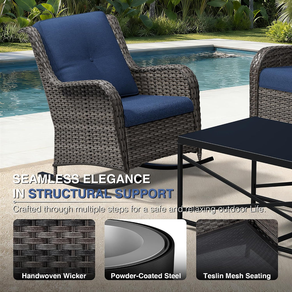 Joyside Outdoor Rocking Chair, Wicker Patio Furniture with High Back, Deep Seating, Wide Armrest, Thickened Cushions, Outdoor Rattan Furniture for Deck, Porch Use