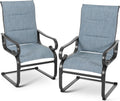 NUU GARDEN Set of 2 Padded Textilene Patio Dining Chairs C Spring Outdoor Chairs with Curved Armrests Powder Coated Metal Frame Patio Furniture for Garden Backyard Poolside Lawn Blue and Black