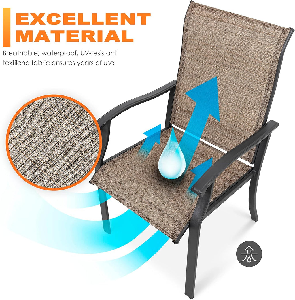 NUU GARDEN 5 Piece Outdoor Dining Set Patio Table and Chairs Set, 4 Textilene Dining Chairs and 1 Iron Patio Table with Umbrella Hole for Garden Patio Backyard, Black and Brown