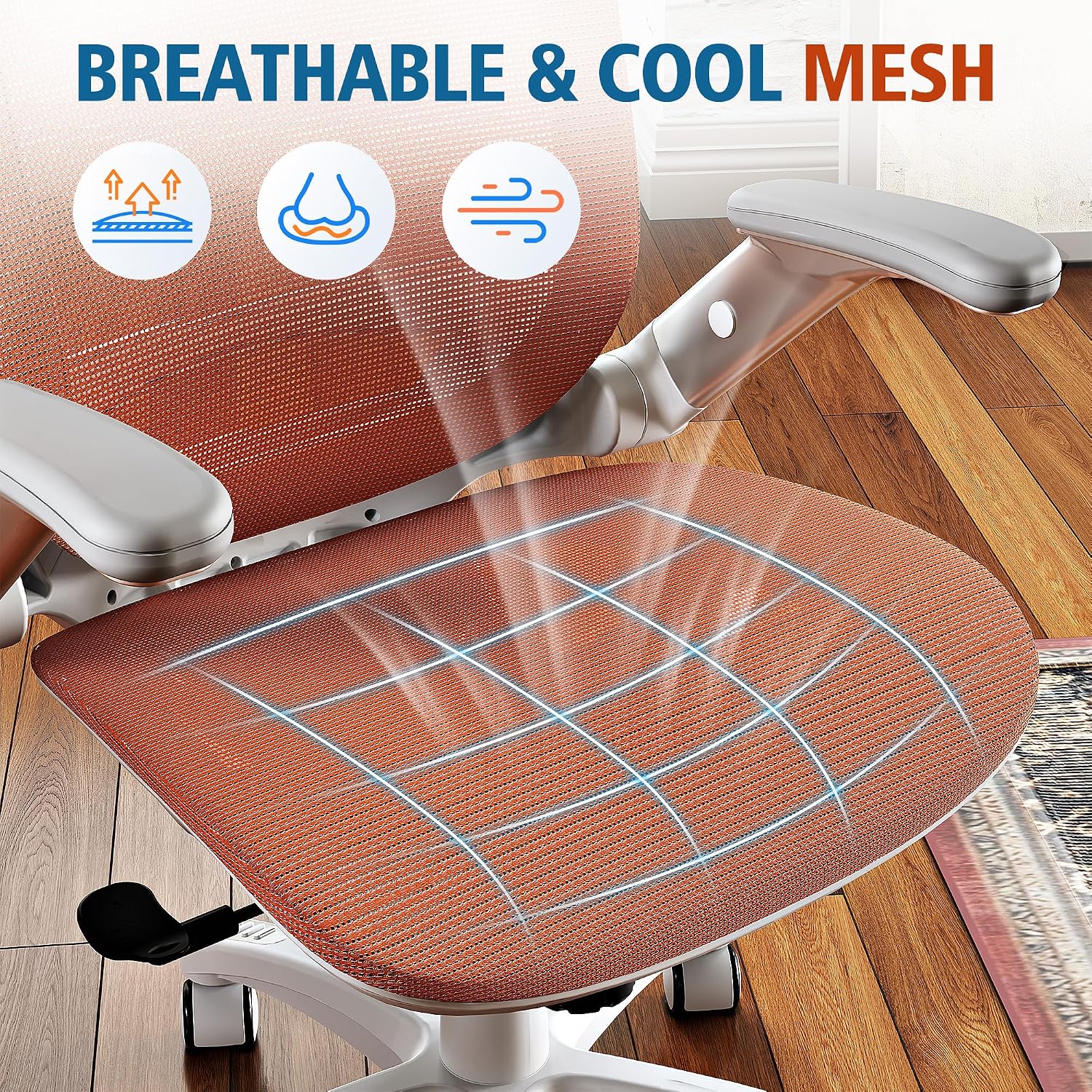 GABRYLLY Ergonomic Office Chair, High Back Home Desk Chair with Headrest, Flip-Up Arms, 90-120° Tilt Lock and Wide Cushion, 400LBS Mesh Chairs for Man Woman, White Task Chair(Orange,GY01WOR)