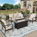 MIXPATIO Patio Furniture Set with Fire Pit Table, 4 PCS Metal Outdoor Conversation Set with 5.75'' Extra Thick Cushion, 2 Chairs, 3-Seat Sofa and Gas Fire Pit Table, Beige