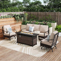 Patio Furniture Set with 56' Fire Pit Table, Premium Outdoor Wicker Metal Frame Furniture with Upgraded Waterproof Thick Cushions for Porch, Poolside, Deck, and Yard （4 Pieces,Beige）
