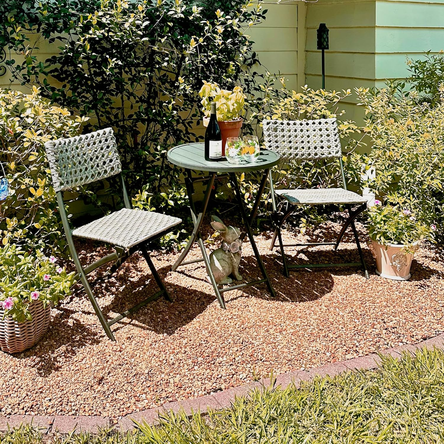 3 Piece Folding Outdoor Patio Bistro Set, Wicker Patio Furniture Sets with Table and Chairs for Garden, Backyard, Porch, Patio - Patio Conversation Set