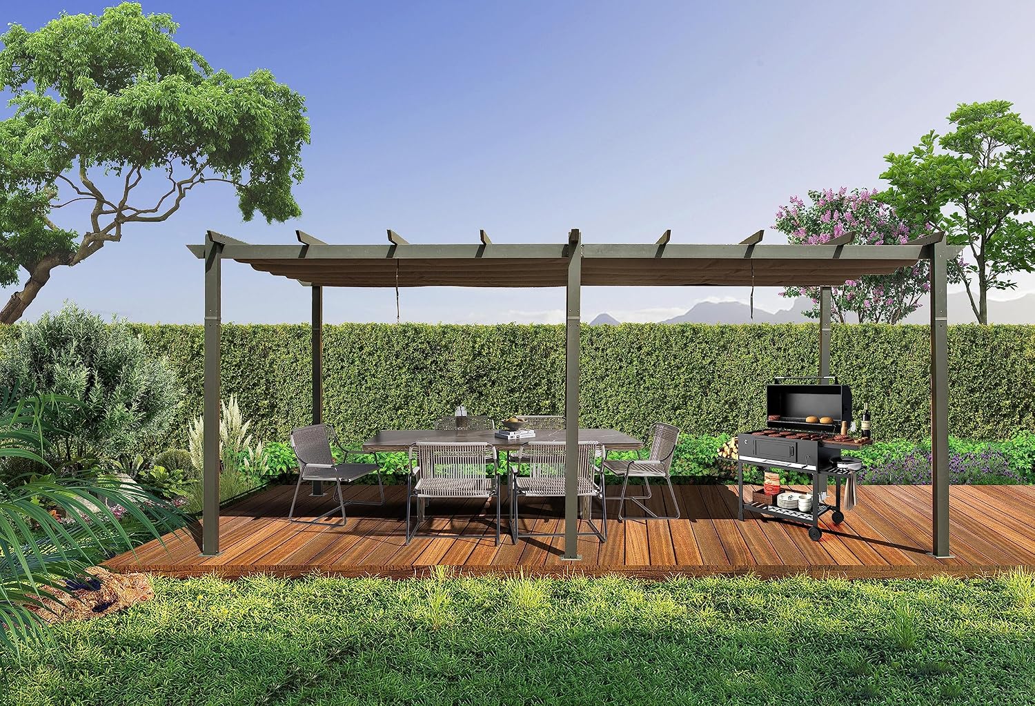 Domi Outdoor Retractable Pergola 11' x 20',Heavy-Duty Aluminum Shelter with Double Sun Shade Pavilion Extra Large Canopy for Gardens Backyard and Decks,Dark Grey