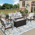 MIXPATIO Patio Furniture Set with Fire Pit Table, 4 PCS Metal Outdoor Conversation Set with 5.75'' Extra Thick Cushion, 2 Chairs, 3-Seat Sofa and Gas Fire Pit Table, Light Grey