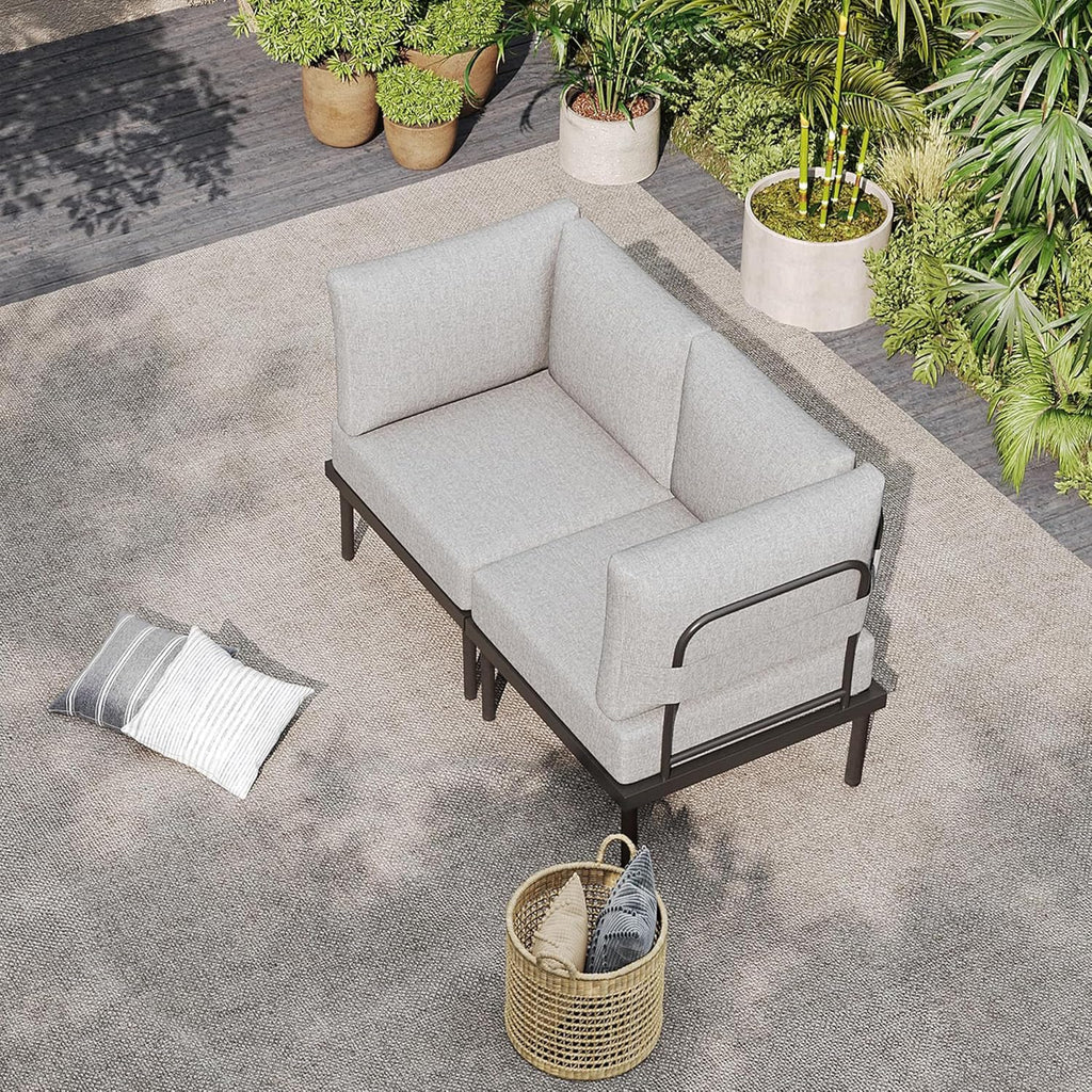 Sundale Outdoor 2 Pieces Metal Patio Furniture Set, Outdoor Sectional Sofa w/6 Inch Olefin Cushion, Modern Outdoor Conversation Sets for Porch, Balcony