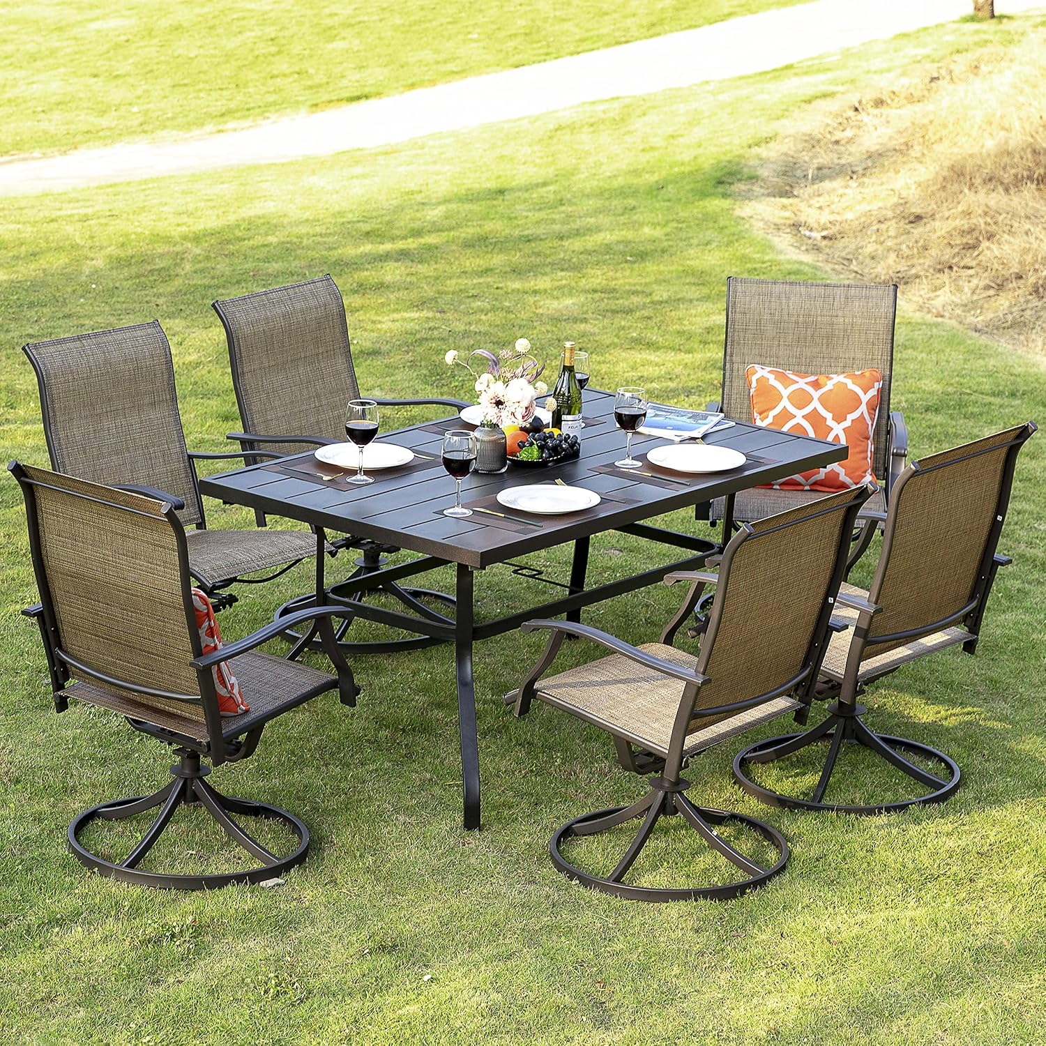 NUU GARDEN Patio Dining Chairs Set of 4, Swivel Patio Sling Chairs Set of 2 All-Weather Textilene Outdoor Chairs with Iron Frame for Outdoor Lawn Garden Backyard, Brown