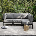 Sundale Outdoor 4 Pieces Patio Furniture Set, Metal Sectional Sofa Patio Conversation Set with 6 Inch Cushions, Modern Patio Corner Couch for Balcony, Porch, Sunroom (Grey/Dark Grey)