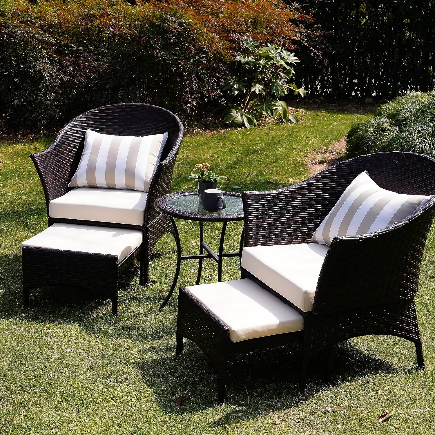 Elevon Patio Conversation Set Outdoor Wicker Furniture with 2 Chairs for Porch and Yard, Beige