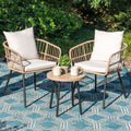 NUU GARDEN 3-Piece Patio Bistro Set, All-Weather Wicker Rattan Outdoor Table and 2 Chairs with Cushions for Porch, Backyard, Poolside, Deck, Beige