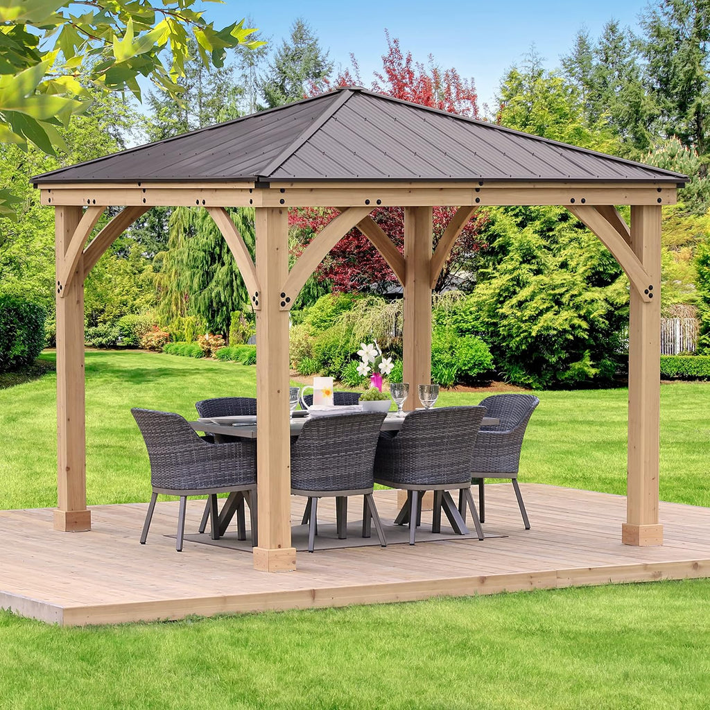 Yardistry 10 x 10 Meridian Cedar Gazebo Pavilion for Patios, Decks, Garden, Backyard, Durable, Aluminum Roof