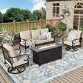MIXPATIO Patio Furniture Set with 56'' Fire Pit Table, Black Frame Outdoor Conversation Set with 2 x Swivel Chairs, 1 x 3-Seat Sofa for Lawn Garden Backyard, Beige
