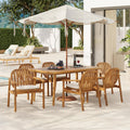 Christopher Knight Home Meja Acacia Wood Outdoor Dining Set for 6, Wooden 7 Piece Patio Dining Table Set, Wooden Outdoor Dining Armchair and Table Set with Cushion, Patio Furniture Set, Teak+Beige