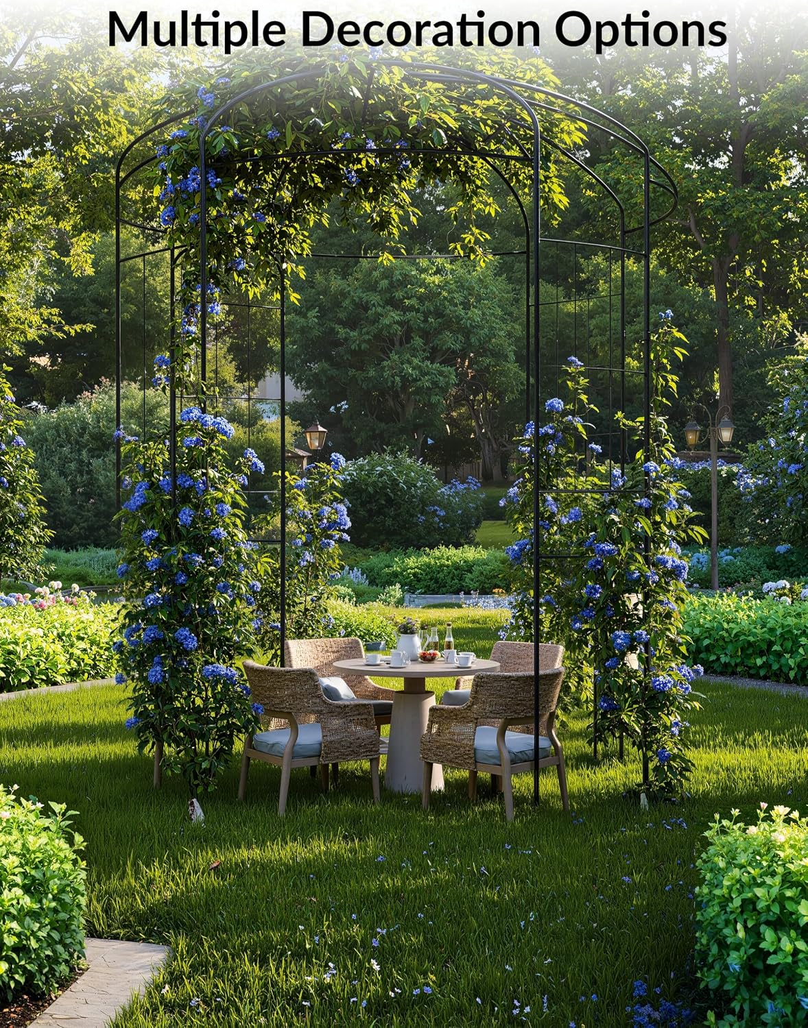 GarveeLife 8.8 ft Birdcage Shape Garden Arch, Metal Garden Arch Trellis for Climbing Plants, Outdoor Garden Arbor for Wedding Arches and Party Decorations, Black