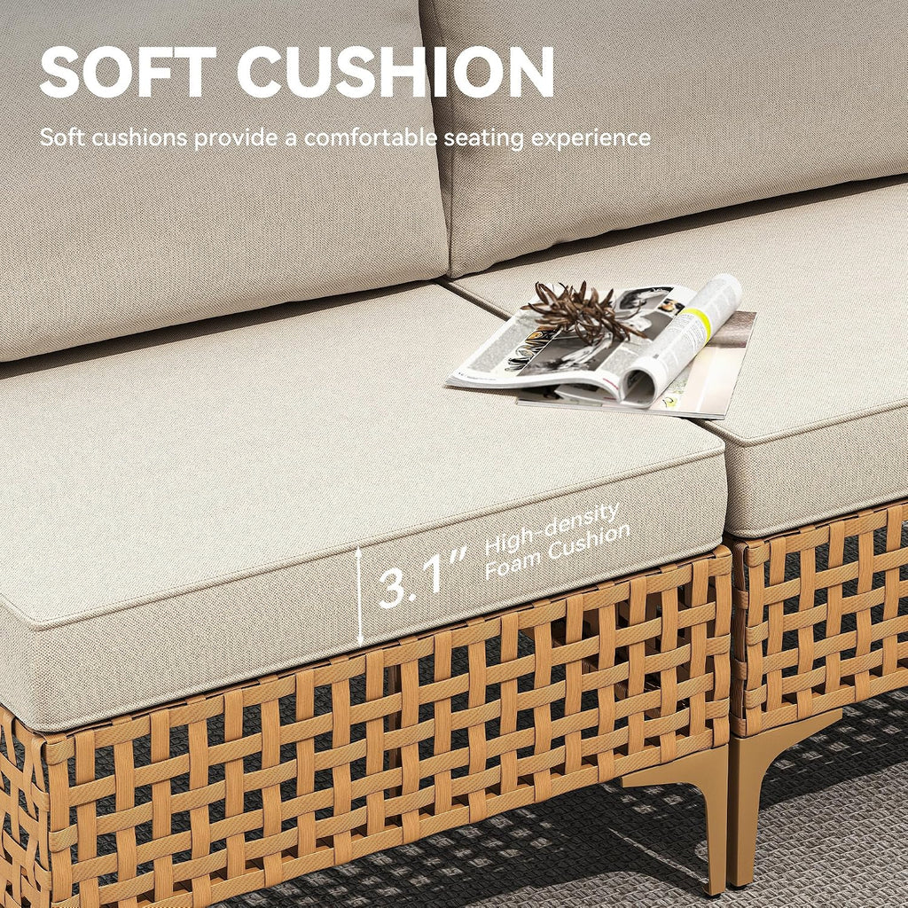 YITAHOME Wicker Patio Furniture Set 3 Pieces Outdoor Sectional Sofa with Solar Light Table Outdoor Couch with Waterproof Cushions All-Weather Rattan Patio Conversation Set for Indoor/Outdoor