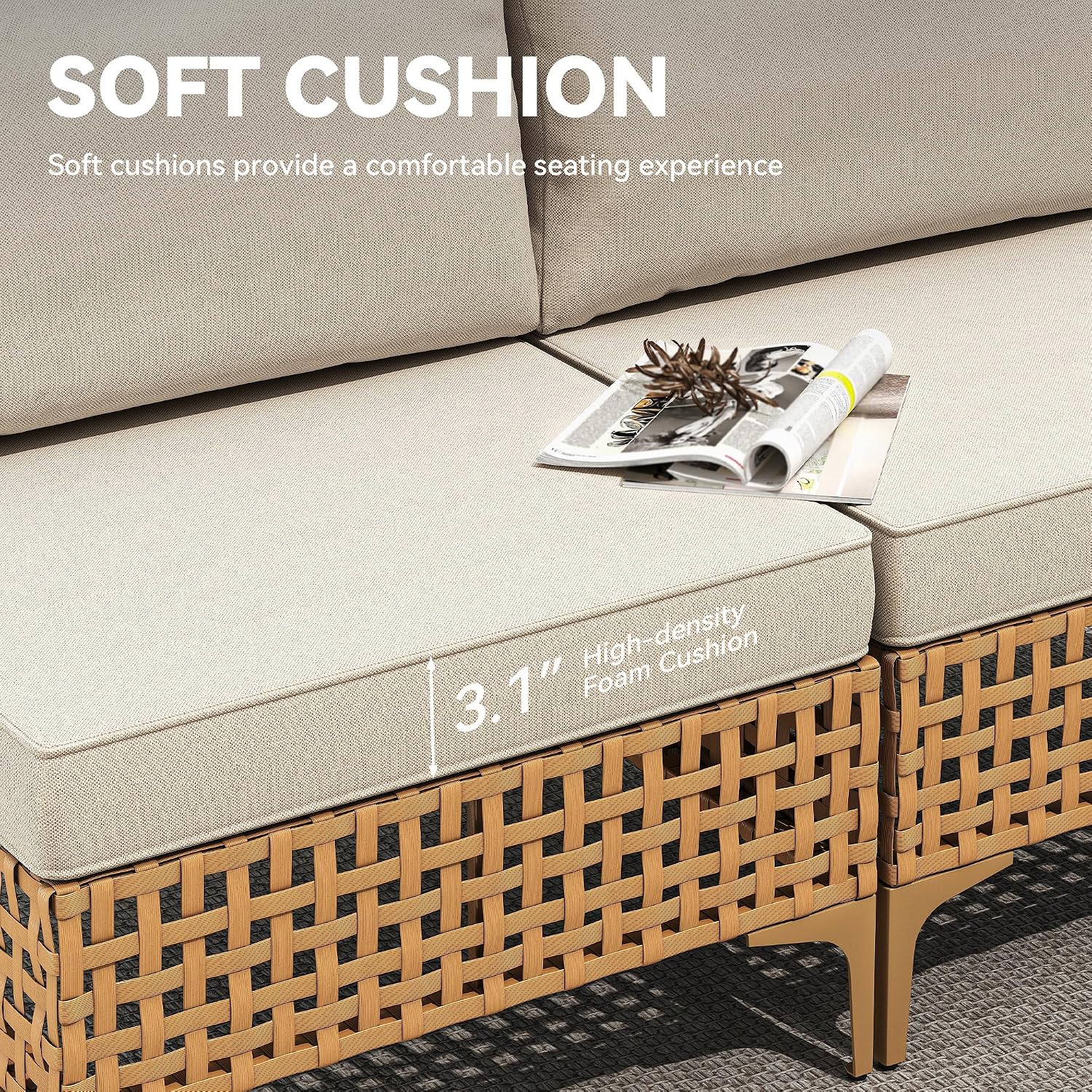 YITAHOME Wicker Patio Furniture Set 3 Pieces Outdoor Sectional Sofa with Solar Light Table Outdoor Couch with Waterproof Cushions All-Weather Rattan Patio Conversation Set for Indoor/Outdoor