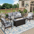 MIXPATIO Patio Furniture Set with Fire Pit Table, 4 PCS Metal Outdoor Conversation Set with 5.75'' Extra Thick Cushion, 2 Chairs, 3-Seat Sofa and Gas Fire Pit Table, Grey