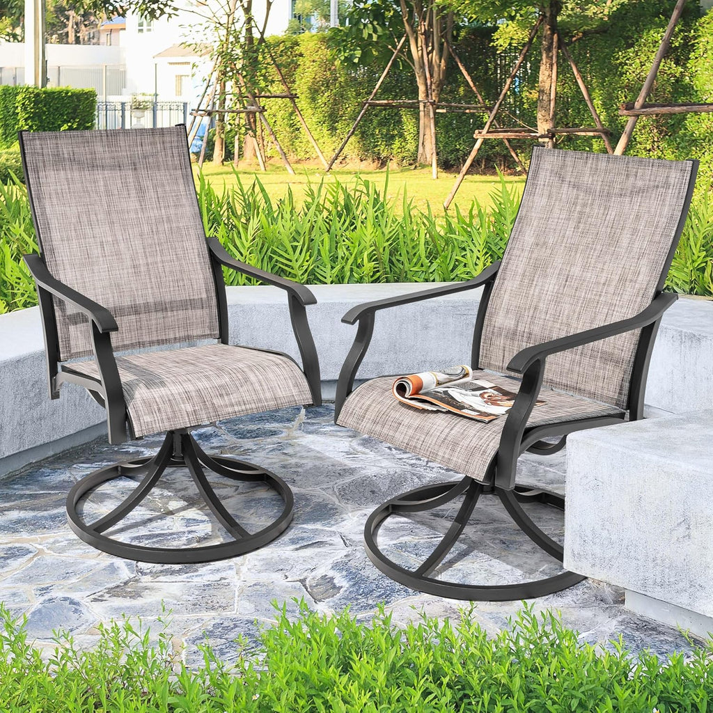 NUU GARDEN Swivel Patio Chair Set of 2, All-Weather Textilene Outdoor Dining Chairs with High Back, Outdoor Dining Chair Set for Lawn Porch Balcony Outside, Grayish Brown
