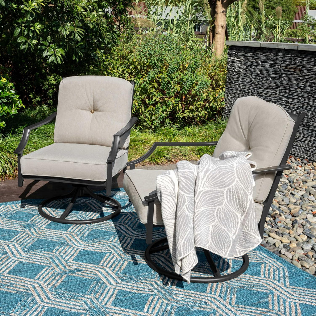 NUU GARDEN 2-Piece Swivel Patio Sofa Set, Wide Seat Metal Rocking Chairs with Thick Olefin Cushions, All-Weather Outdoor Seating for Deck, Porch, Black and Gray