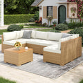 MIXPATIO Wicker Outdoor Patio Furniture Set 7 Pieces Patio Chaise Longue Conversation Set, Rattan U-Shaped Sofa Couch with Acacia Wood Coffee Table for Deck Porch and Garden