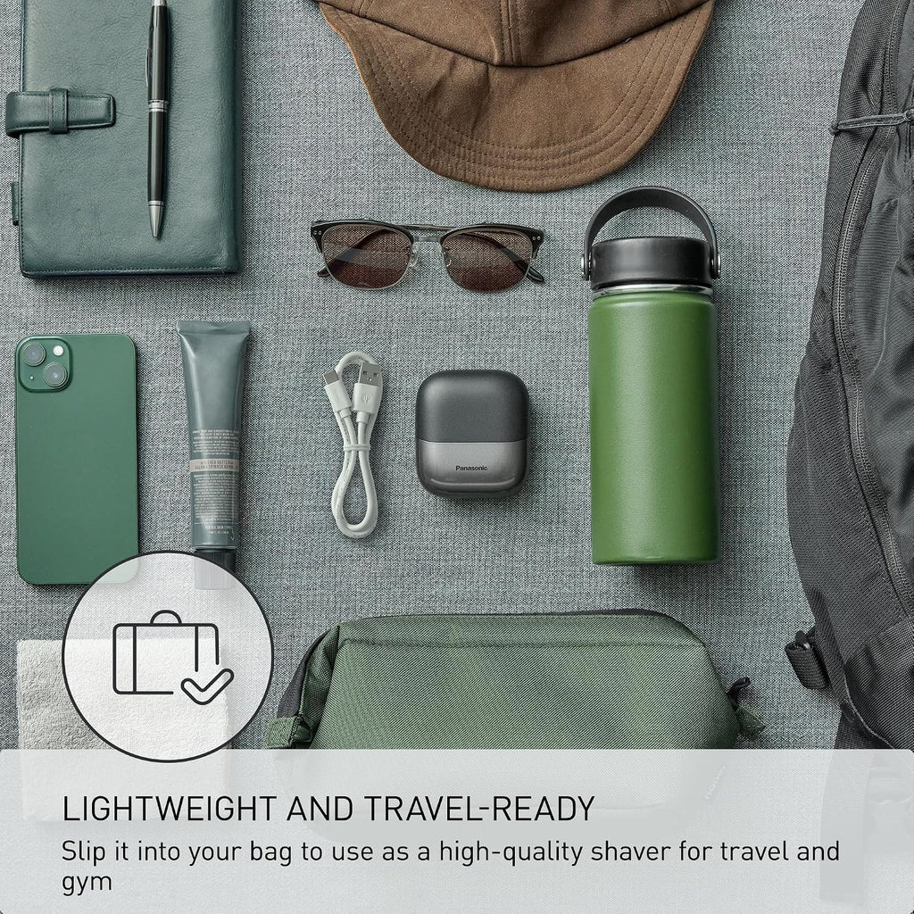 Panasonic Swipe Right Travel Shaver for Men, Portable Electric Razor with USB-C Charging, 3-Blade Cutting System and Beard Sensor Technology, Wet/Dry Use - ES-CM3A-K