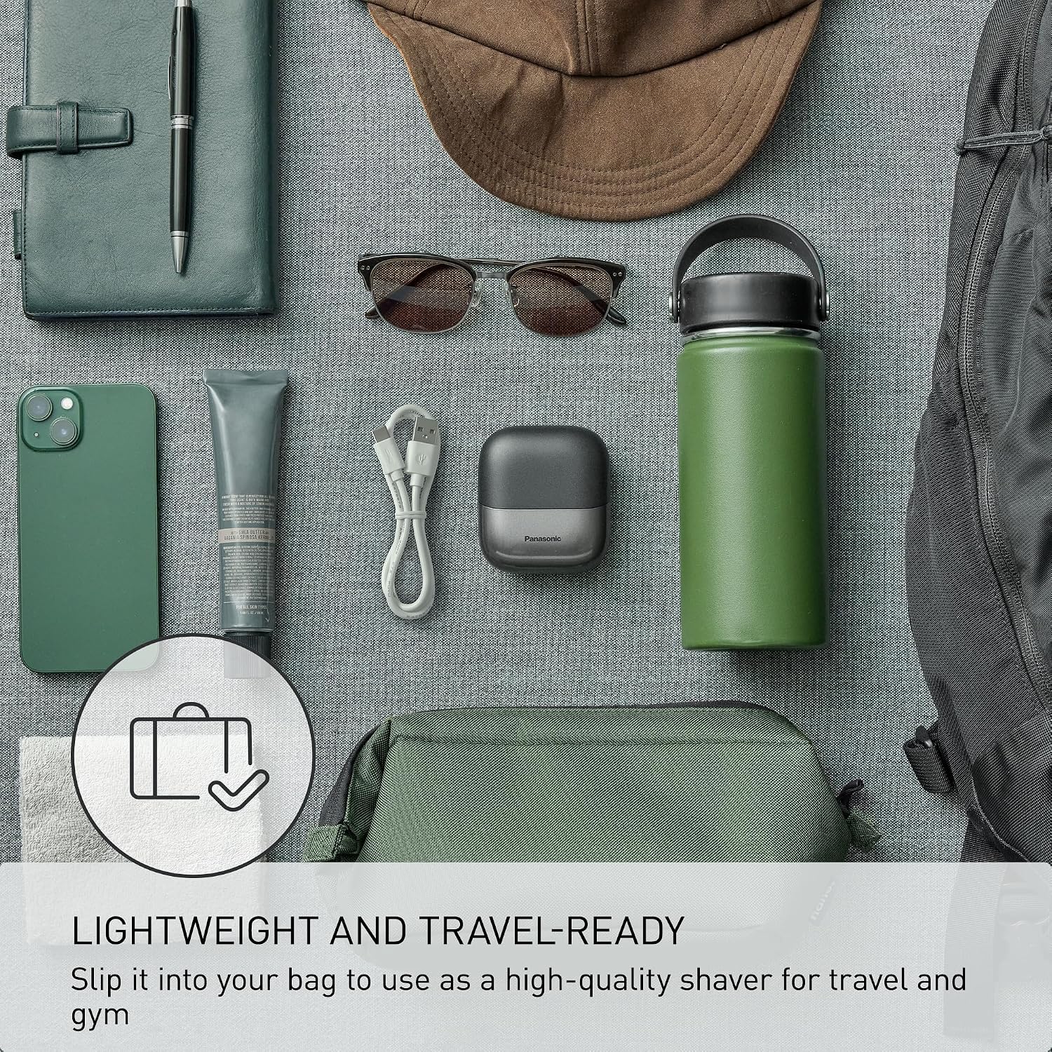 Panasonic Swipe Right Travel Shaver for Men, Portable Electric Razor with USB-C Charging, 3-Blade Cutting System and Beard Sensor Technology, Wet/Dry Use - ES-CM3A-K