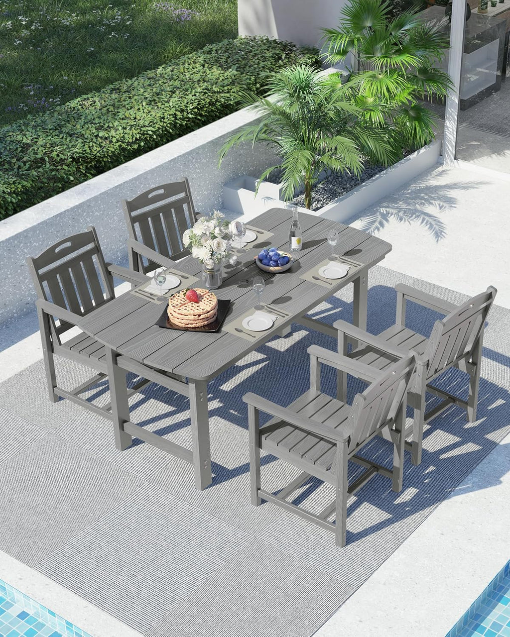 Ciokea HDPE Outdoor Dining Set, 5-Piece Patio Table and Chairs Set with Umbrella Hole, All-Weather Patio Dining Sets for 4, Durable Patio Furniture for Backyard, Garden, Lawn & Poolside, Grey