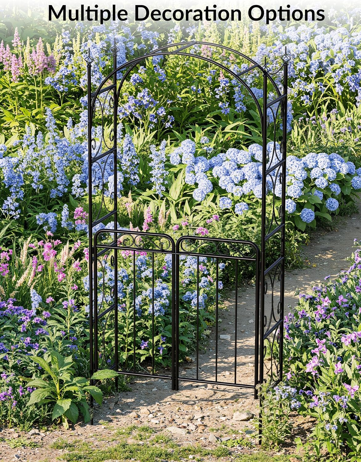8FT Elegant Garden Arch with Double Gates - Metal Wedding Arbor for Outdoor Ceremonies, Sturdy Steel Trellis for Roses, Vines & Climbing Plants, Perfect for Patio, Lawn & Backyard Decor