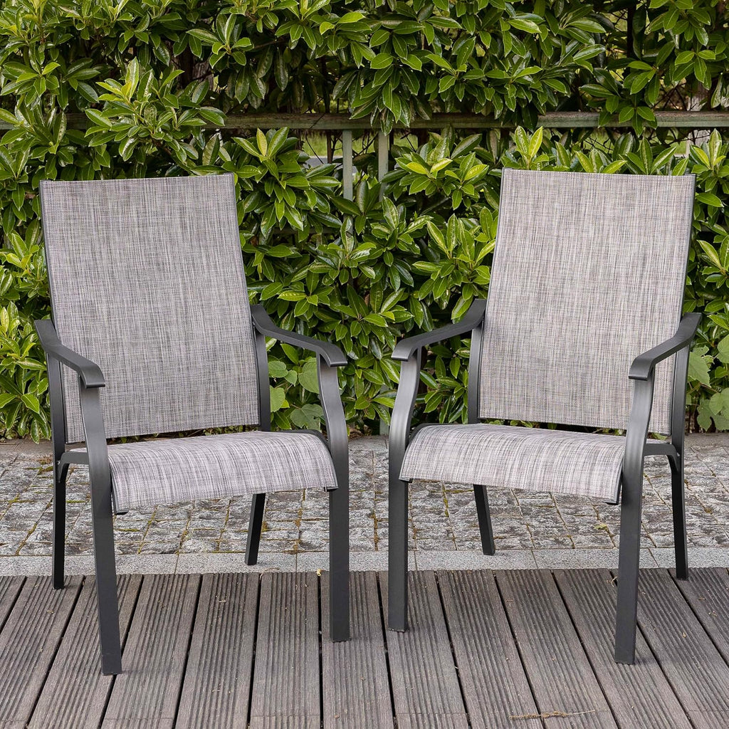 NUU GARDEN Outdoor Dining Chairs Set of 2, Textilene Patio Chairs with Aluminum Frame, Quick-Dry Rust-Resistant Chairs with Backrest & Armrests for Lawn Garden Backyard, Grayish Brown