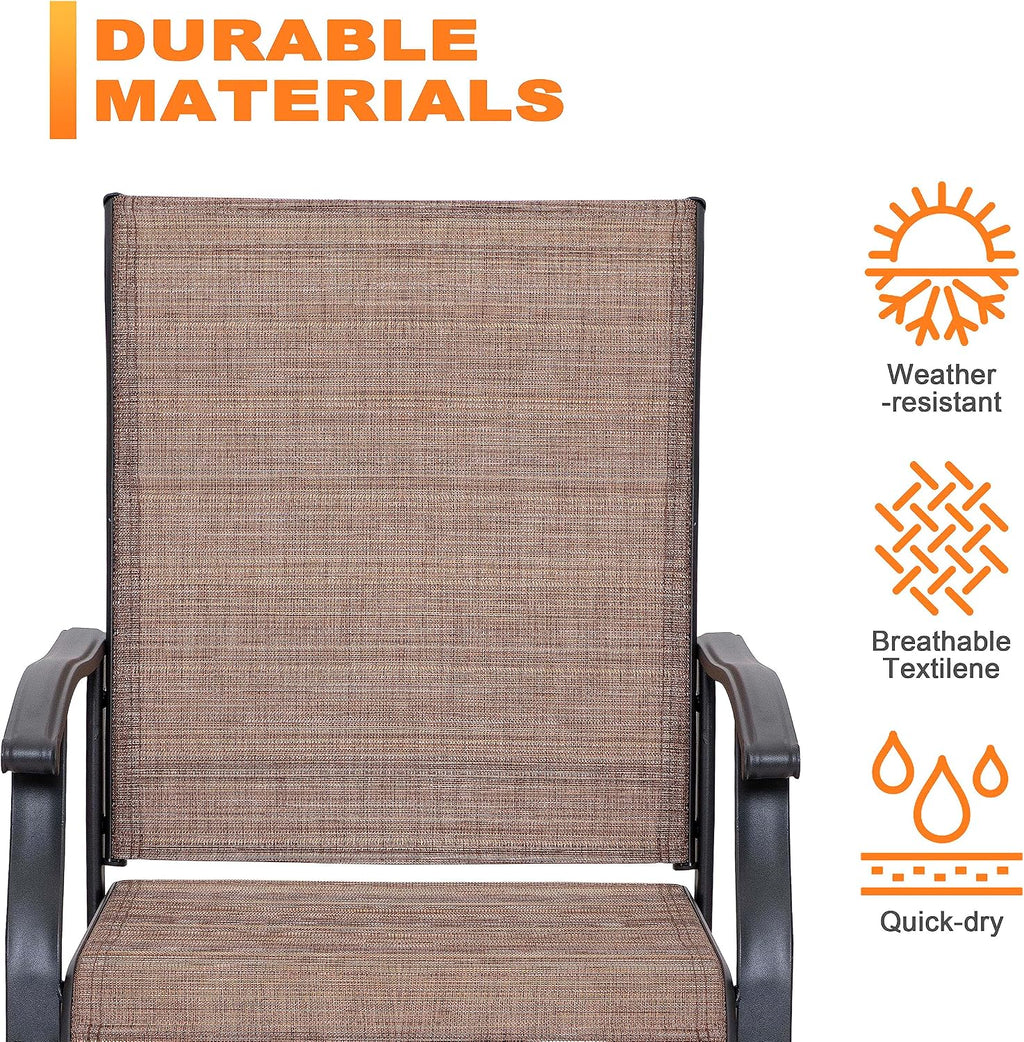 NUU GARDEN Outdoor Patio Dining Set, 4 Swivel Textilene Dining Chairs and 37' Square Dining Table with 1.57'' Umbrella Hole, Powder Coated Iron Frame, for Patio, Garden, Backyard, Black and Brown